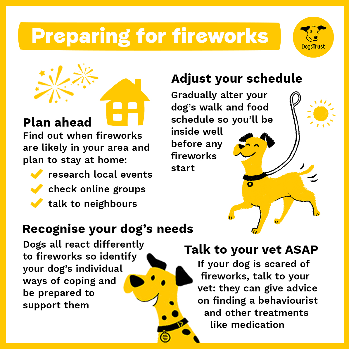 DT_Leeds's tweet photo. It's never too early to start preparing your pets for #Fireworks season.
Swipe π for some great tips!
#FireworkSafety #DogsAndFireworks #FireworkFear #FireworkSeason #DogSafety #GoodAdvice #WednesdayWisdom #DogsTrustLeeds #Leeds #DoggyDen https://t.co/QfldcJpXsQ