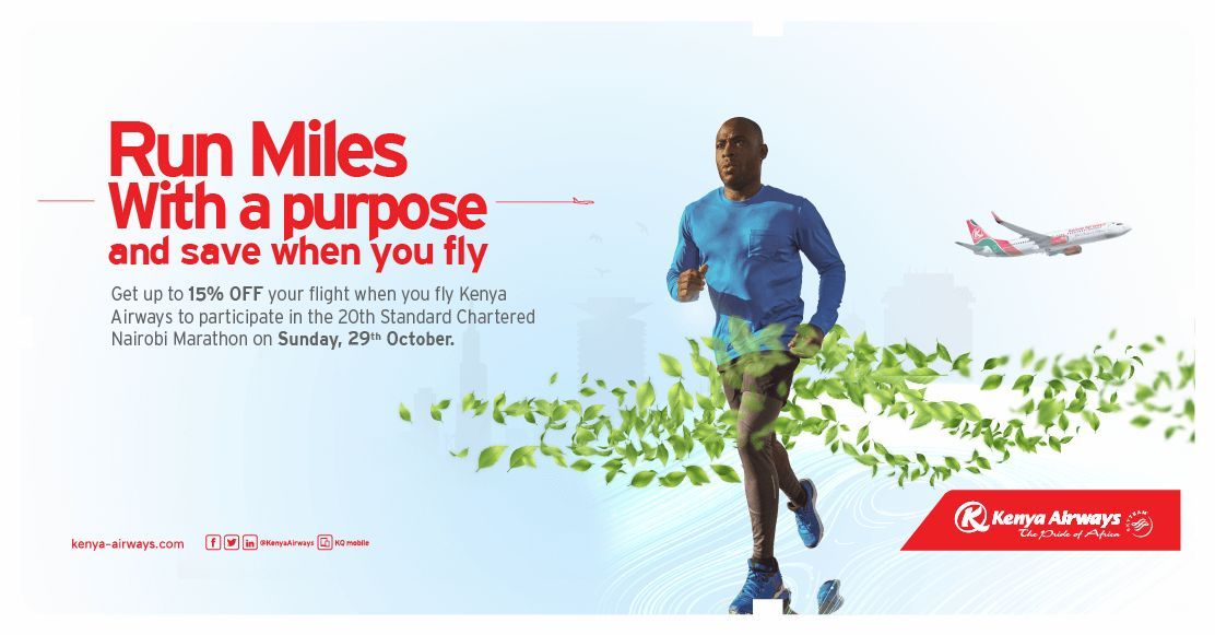 KenyaAirways's tweet photo. Get up to 15% OFF your flight when you fly KQ to the 20th Standard Chartered Nairobi Marathon on Sunday, 29th October. Purchase your ticket from now to 29th October 2023 using promo code STANCHART23 to enjoy travel until 10th December 2023. Book Now https://t.co/ttl7Gu9Y3J https://t.co/bFQVx4518H