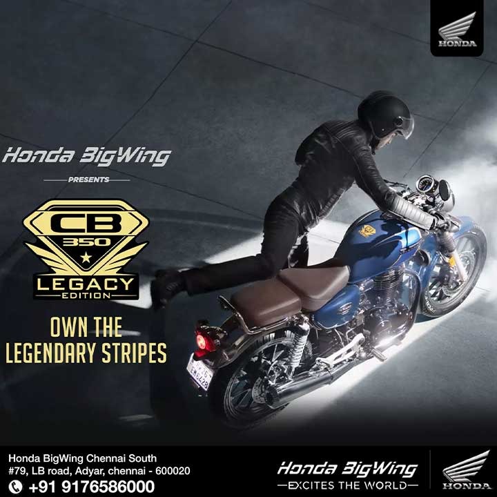 Introducing H'ness CB350 Legacy Edition with legendary stripes and legendary style.
#CBLeagcy #CB350 #LegacyEdition
#HondaBigWingIndia #Motorcycle #BigBikes #Bikes #BigWingIndia
#KunBigWing