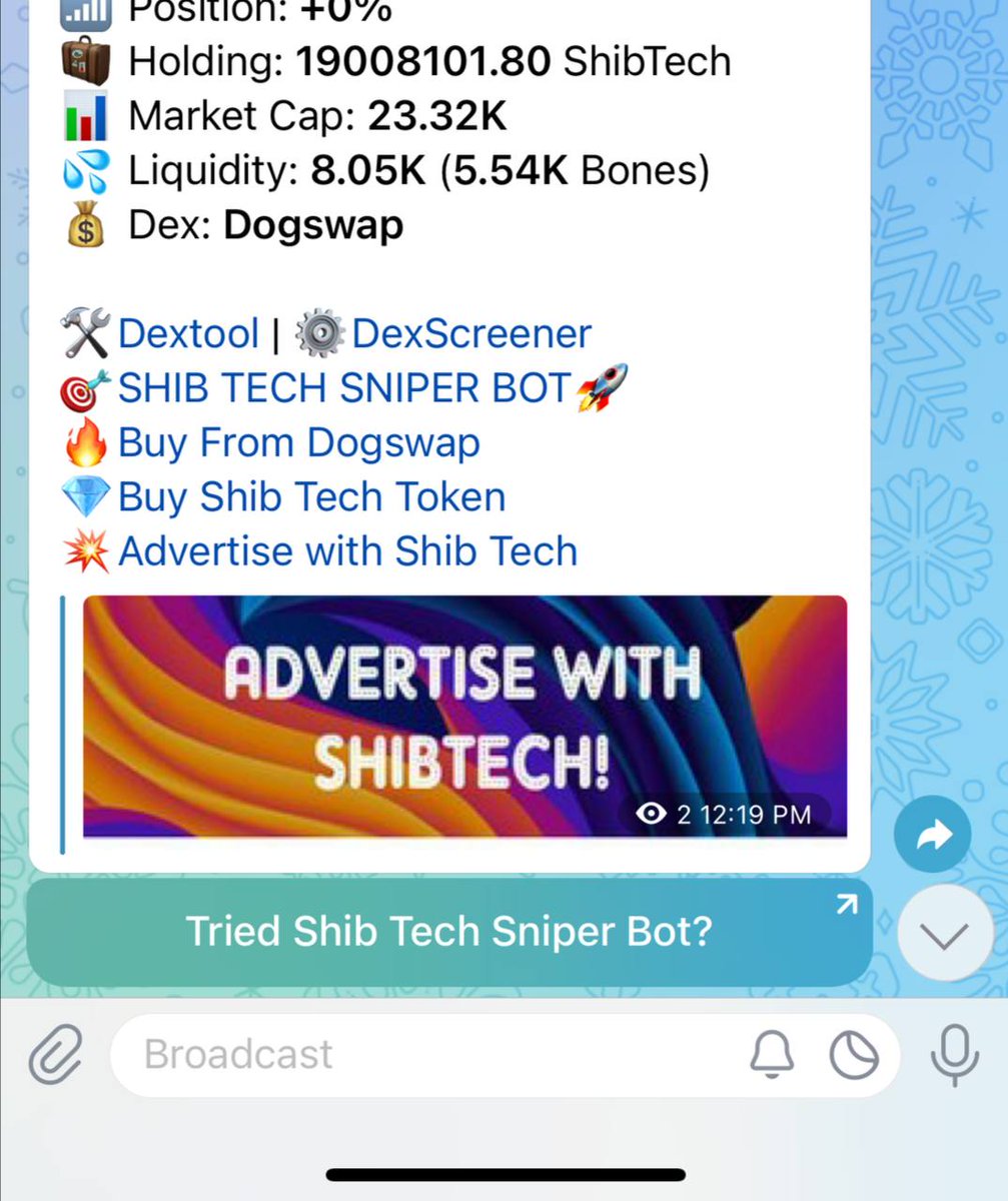 ShibWare's tweet photo. ShibTech is ready for trending advertisement! Are you excited ?๐ฅ๐
#ShibTech #Eth #ShibTechBot #Ethereum #Shib #Shibarium https://t.co/2YsgSC8oYH