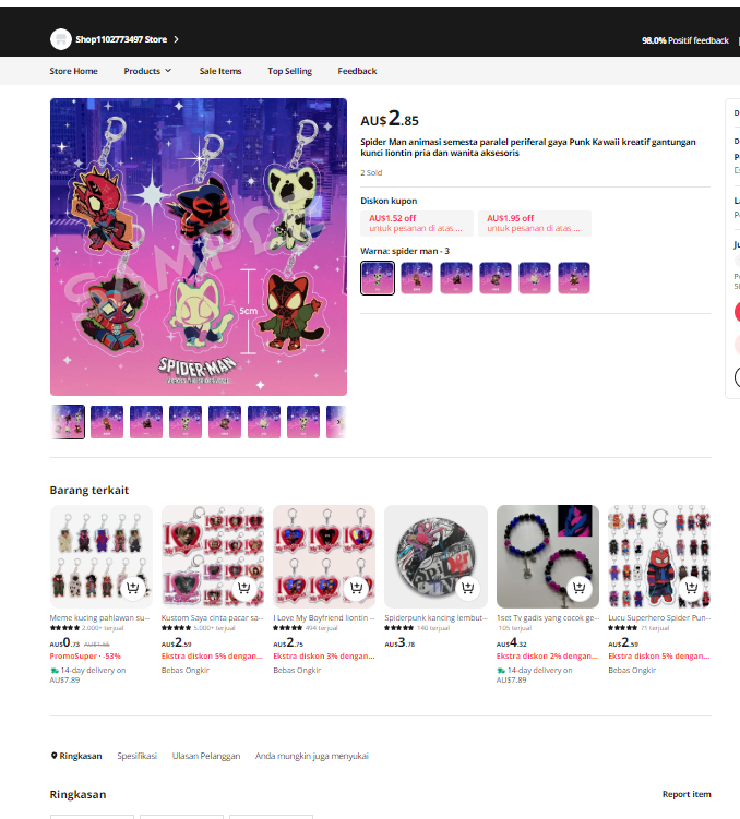 xianta_'s tweet photo. A shop on aliexpress stole my spiderverse art and is selling charms of them! Please report them if you can, there's a report item button when you scroll down the page. They sell a bunch of other stolen artworks which isn't fair to the artists at all https://t.co/It9vE3fvGI https://t.co/LmLNmab5cF