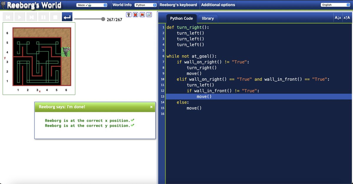 Pradeepmolkhere's tweet photo. Day 6 of #100DaysOfCode! 🚀 Explored Functions, Code blocks, and While loops today.🔄💡Put my new skills into action on Reeborg's World at https://t.co/TBZemEiEee, solving puzzles and honing my coding prowess.🌍💻Learning to code has never been this fun!🌟 #Python #CodingJourney https://t.co/ItCJAGIJHk
