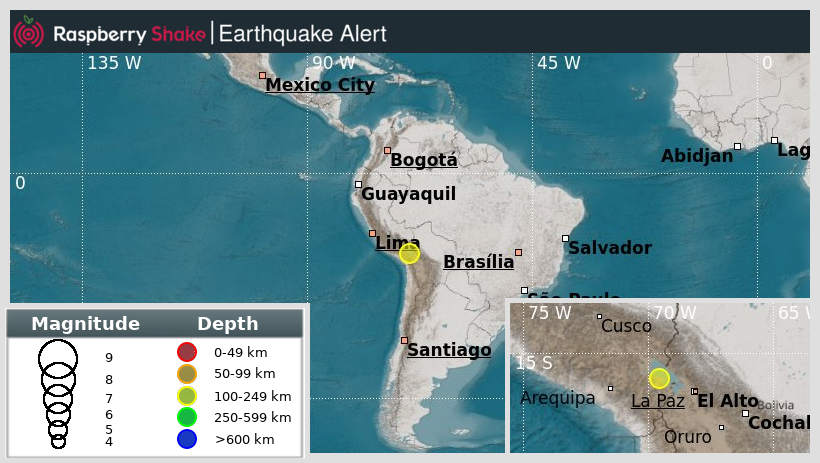 raspishakEQ's tweet photo. Preliminary M5.1 #Earthquake
ID: #rs2023tzuval
8km/5miles from #Escata, in #Peru-BoliviaBorderRegion
2023-10-11 04:10 UTC
@raspishake network
Join the largest #CitizenScience #seismograph community ➡ https://t.co/Y5O0dgJqJF
EVENT ➡ https://t.co/xF4CSbCvOM https://t.co/U1Nw6CKhiI