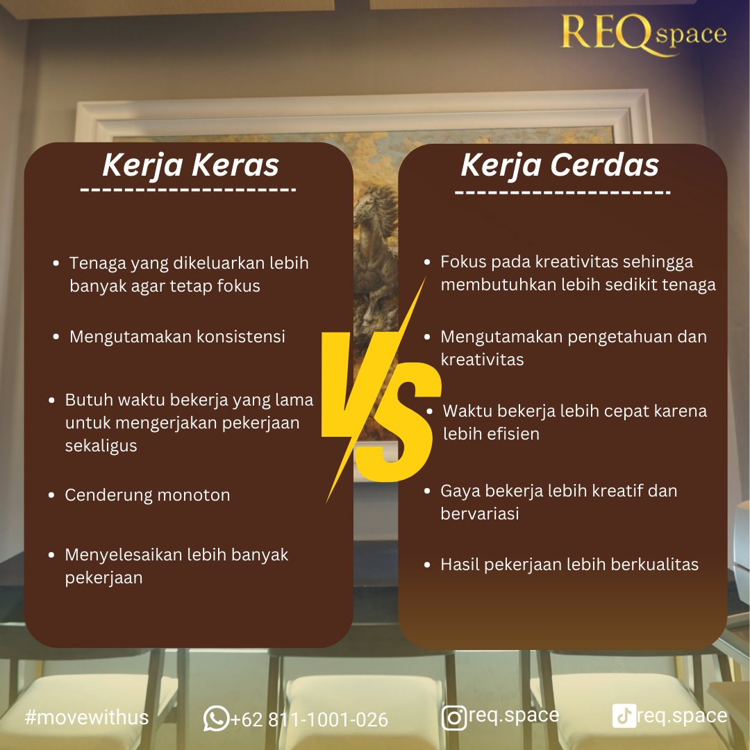 reqspace_id's tweet photo. Di dunia kerja profesional, pasti sudah nggak asing dengan perdebatan mana yang lebih baik antara kerja keras dan kerja cerdas. 

Jadi pilih kerja keras atau kerja cerdas nih? https://t.co/J4FMJcVYHZ