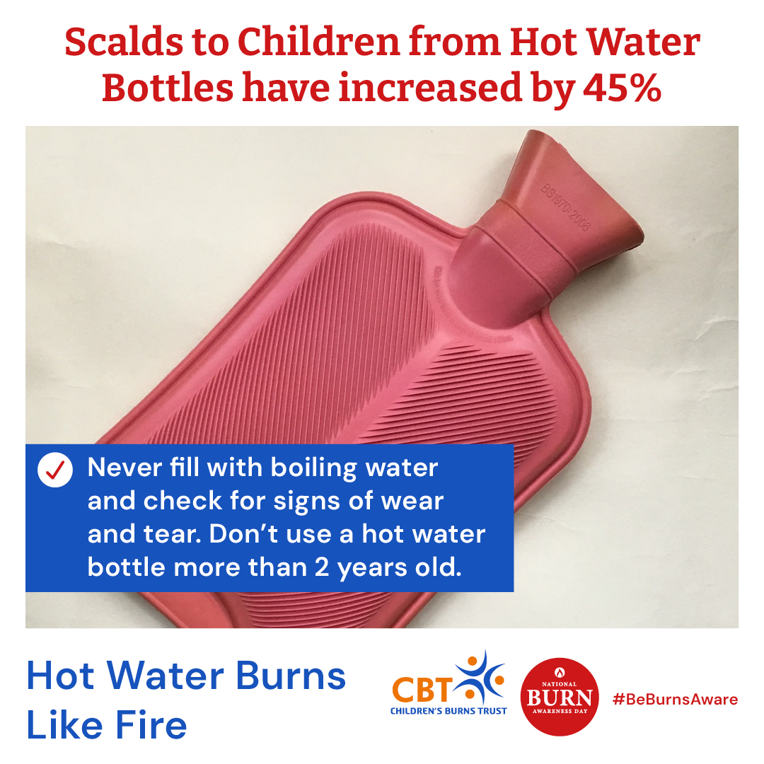 Cost of living crisis: Burns to children from hot water bottles have increased by 45%. New insight released today on #NBAD2023 shows an alarming increase in the number of life-altering burn injuries to babies and children involving hot water bottles. ow.ly/uL7T50PV9Zq