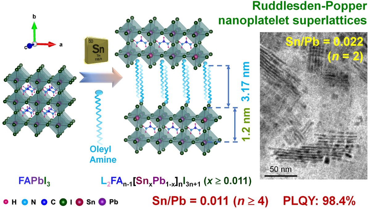 Tin-induced transition of 3D perovskite nanocrystals into nanoplatelet superlattices having near-unity photoluminescence quantum yield
Published in Small @wileyinresearch by @Vishwadeepa09 & @Sudiptam777 along with the optical measurements by @Pradip_chem
onlinelibrary.wiley.com/doi/10.1002/sm…