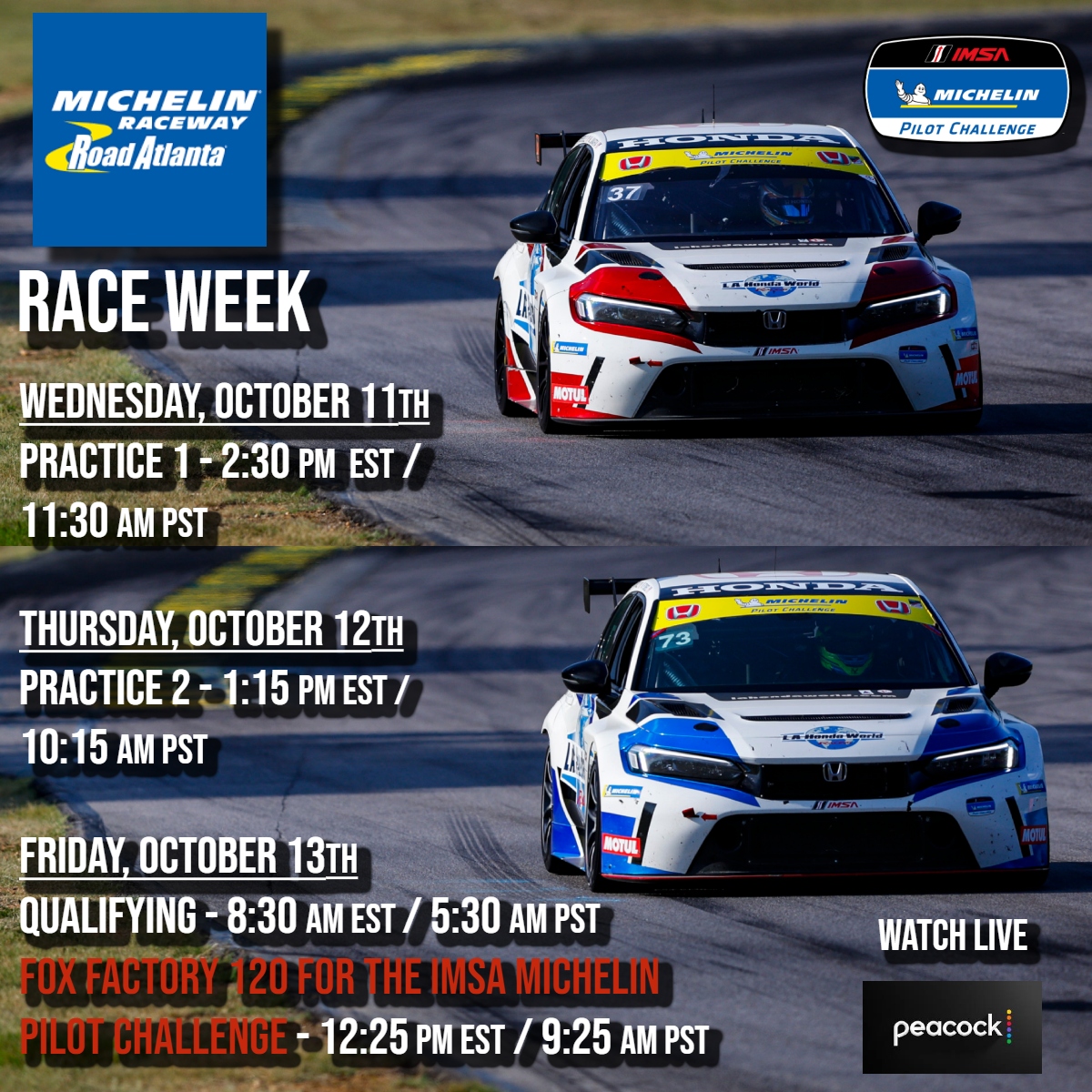 Road Atlanta final race of the IMSA Michelin Pilot Challenge 2023 Season. Home track for Ryan Eversley Dr. William Tally and Mat Pombo. Who are eager to get back behind the wheel along with Mike LaMarra to close this season out with a podium finish. Lets Go Racing !!!