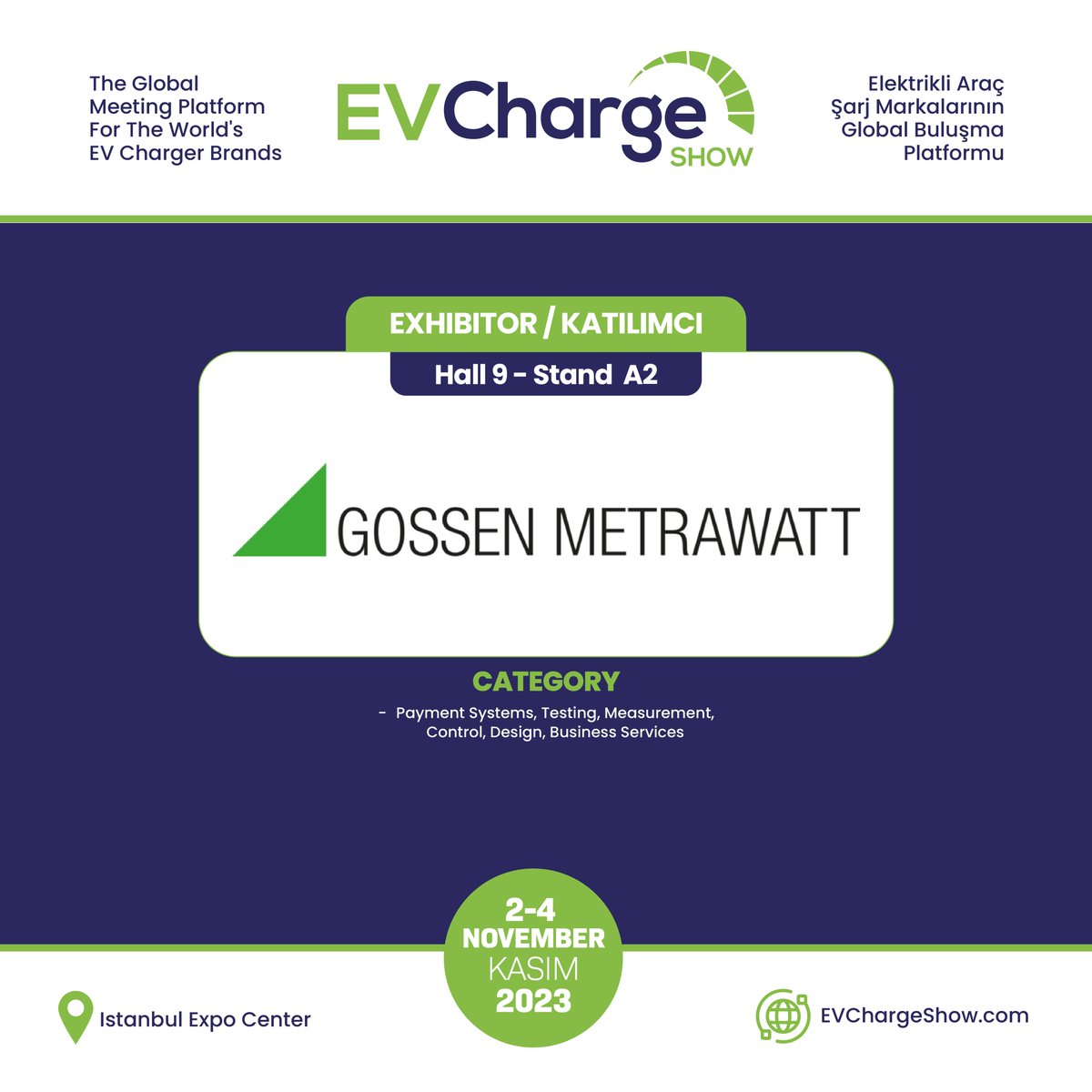 cenkaytest's tweet photo. 2-4 Kasım 2023 tarihlerinde EV Charge Show 2023 fuarında Türkiye distribütörü olduğumuz Alman Gossen Metrawatt markamız ile birlikte sizleri bekliyor olacağız.
AC ve DC şarj istasyonlarına ve elektrikli araçlara özel test ve ölçü aletlerimizi standımızda inceleyebilirsiniz. https://t.co/1P0dCW7dR6