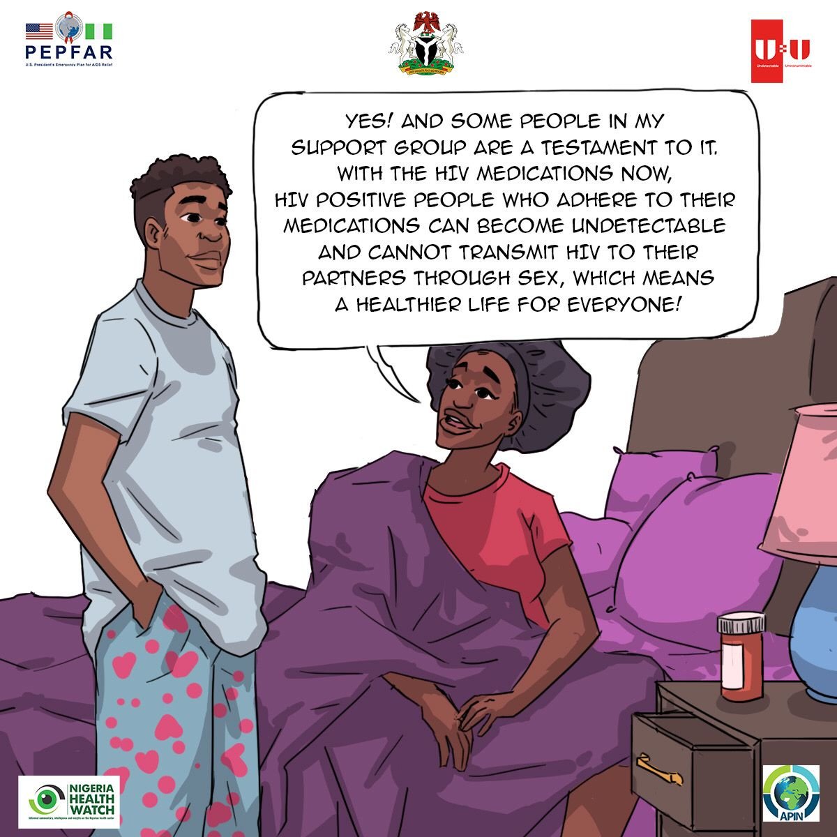 If a person with HIV adheres to their antiretroviral therapy as prescribed, they can achieve an Undetectable status! So, take your medication every day as prescribed! Remember, UNDETECTABLE viral load = UNTRANSMITTABLE HIV, U=U #uequalsuNG #uequalsu