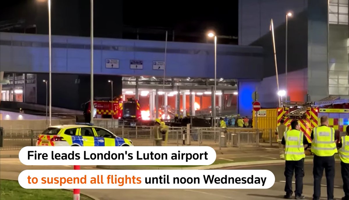 GoodRangerX's tweet photo. Tragic events this morning on the London Luton airport are shocking!

My heart is with all the people who lost their vehicles and whose travel has been disrupted, and with all the firefighters who are fighting the fire out there.

#Luton #lutonairportfire #catastrophy #tragedy https://t.co/2mjHcNCYKY