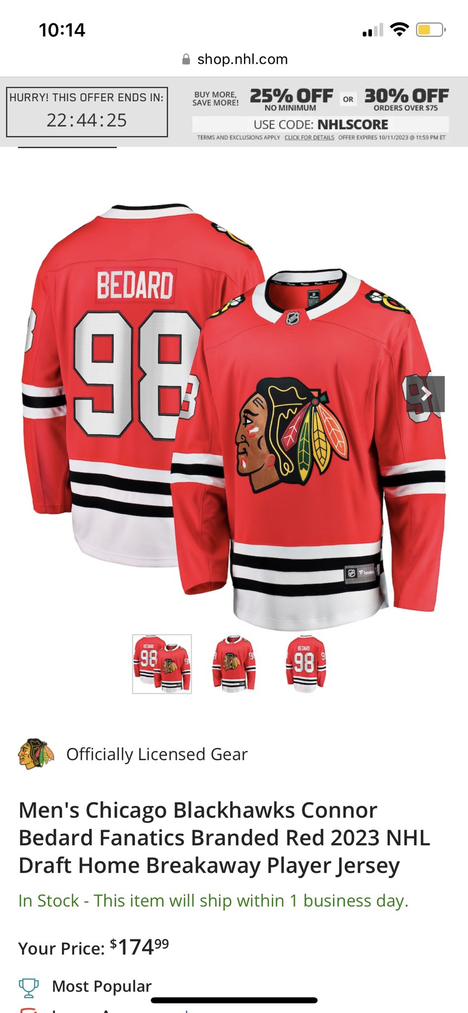 Men's Fanatics Branded Connor Bedard Red Chicago Blackhawks 2023 NHL Draft Home Breakaway Player Jersey