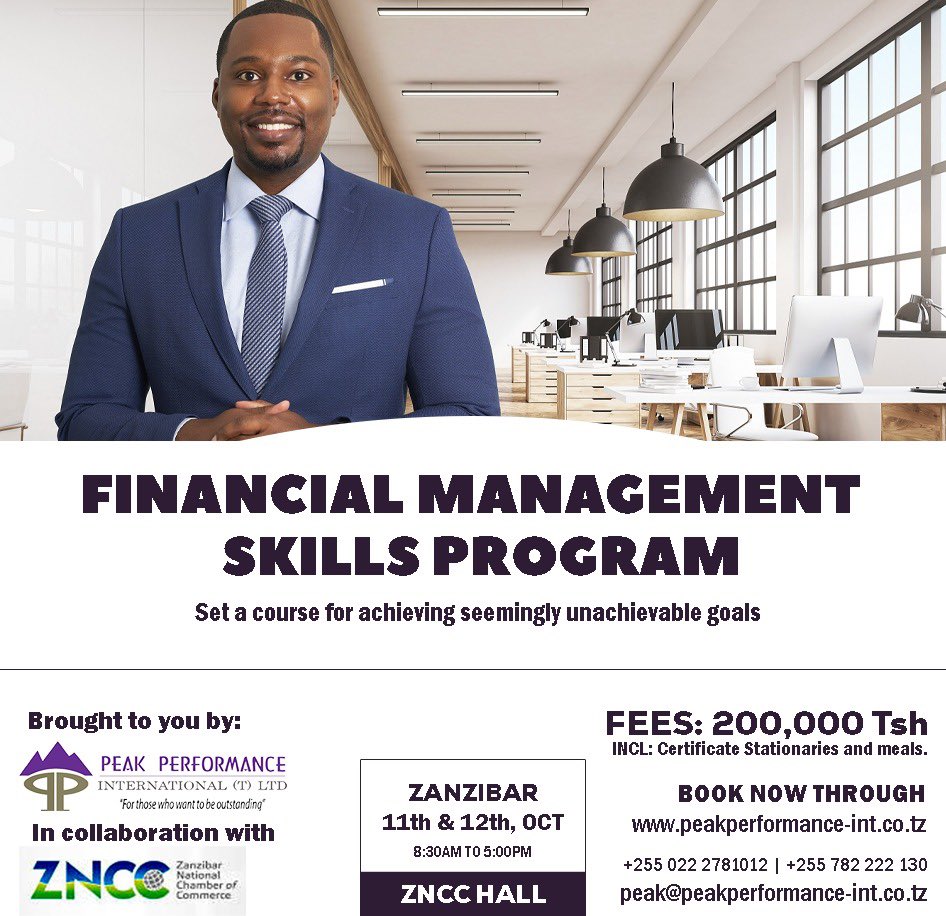 REGISTER NOW!

Book your seat now through: peakperformance-int.co.tz/index.php/prog…

#financial #financialskills #financialskillstraining #financialmanagement #financialmanagementtraining #training #peakperformance