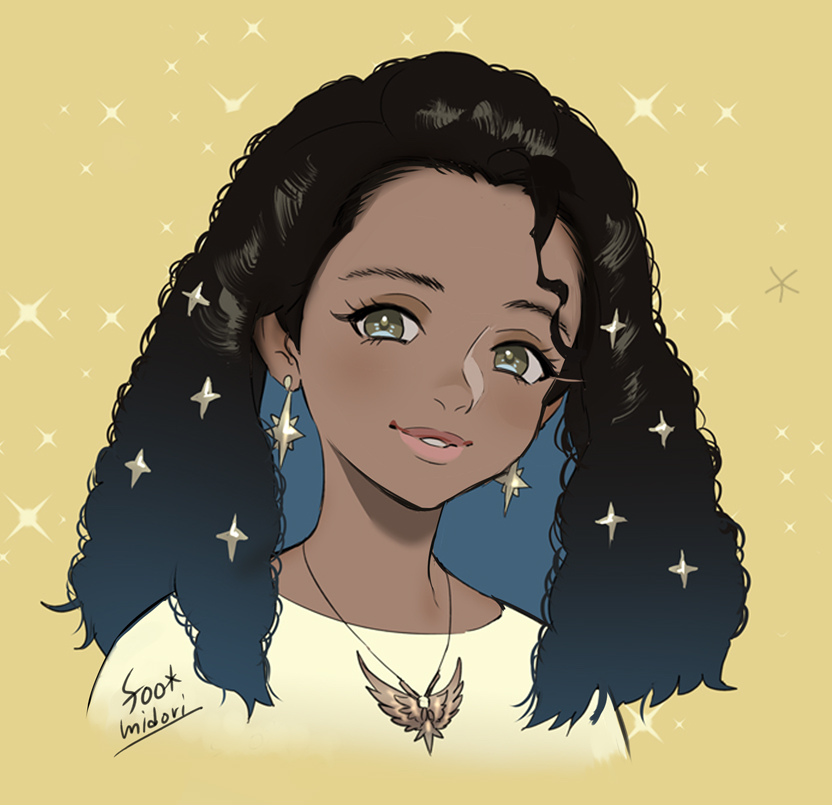 1girl jewelry dark skin dark-skinned female solo black hair earrings  illustration images