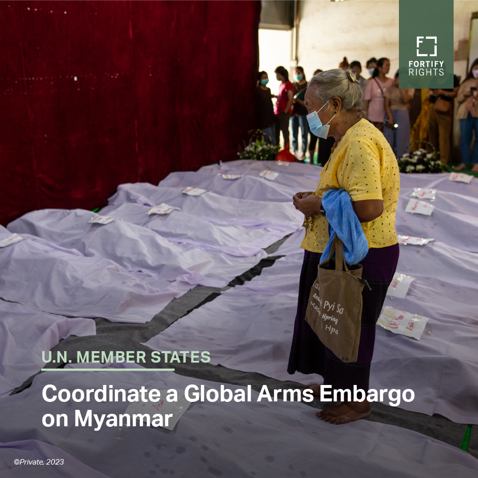 🇲🇲Following another Myanmar junta attack in Kachin State that killed dozens, <a href="/FortifyRights/">Fortify Rights</a> calls on:

✅U.N. Member States to coordinate a global arms embargo on Myanmar
✅The UNSC to refer the situation in the country to <a href="/IntlCrimCourt/">Int'l Criminal Court</a>

📌NEWS RELEASE: fortifyrights.org/mya-inv-2023-1…