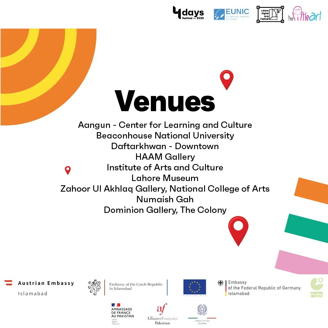 🌟 Brace yourselves for an electrifying experience at the #LahoreDigitalArtsFestival*! 🎨✨
📅 October 12-15, 2023
👩‍🎨 74 Artists
🌍 Representing 14 Nations
🏛️ Across 9 Venues
Join us in this epic celebration of digital arts! Best part? Entry is **FREE** for all! 🙌