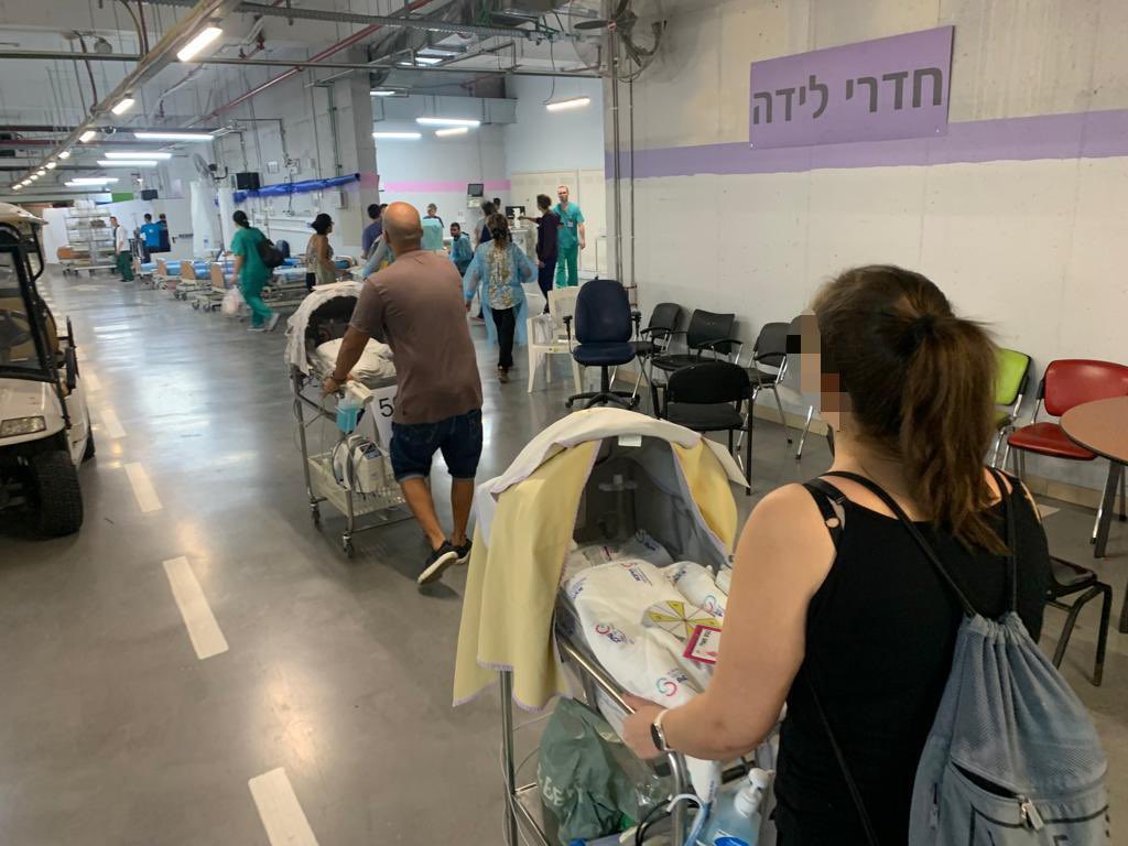 Premature babies at Safra Hospital in Sheba Medical center moved today to the underground parking lot, after the pediatric intensive care units moved there as well.