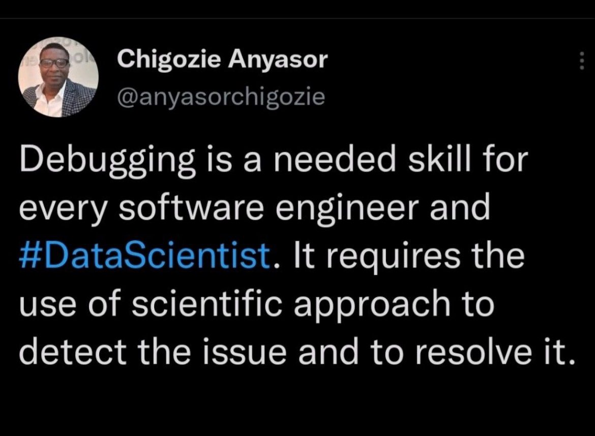 anyasorchigozie's tweet image. Debugging. 

#SoftwarEngineering #programming #java #csharp
