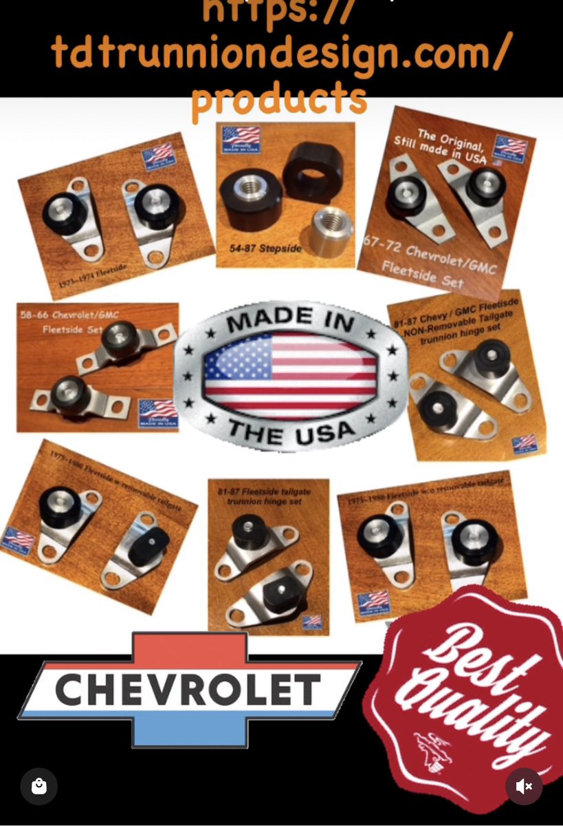 Fix your 54-87 C10 truck tailgate from rust and that noisy grind with a NEW Tailgate Trunnions hinge set. Check us out!

tdtrunniondesign.com/products