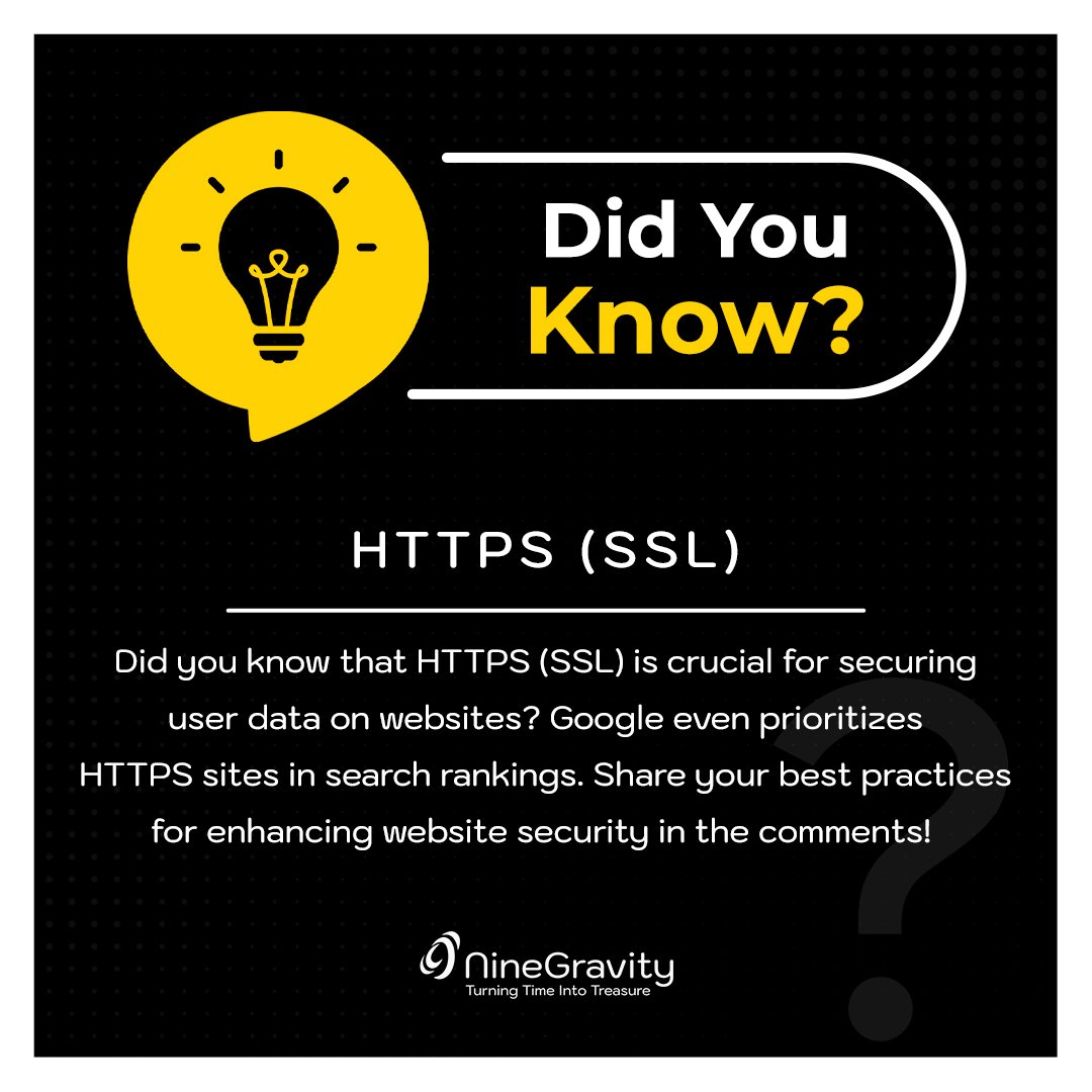 nine_gravity's tweet image. Did you know that HTTPS (SSL) is crucial for securing user data on websites? Google even prioritizes HTTPS sites in search rankings.
Share your best practices for enhancing website security in the comments!

#NineGravity #WebSecurityTips #CyberSafe #SEORankingsfactors