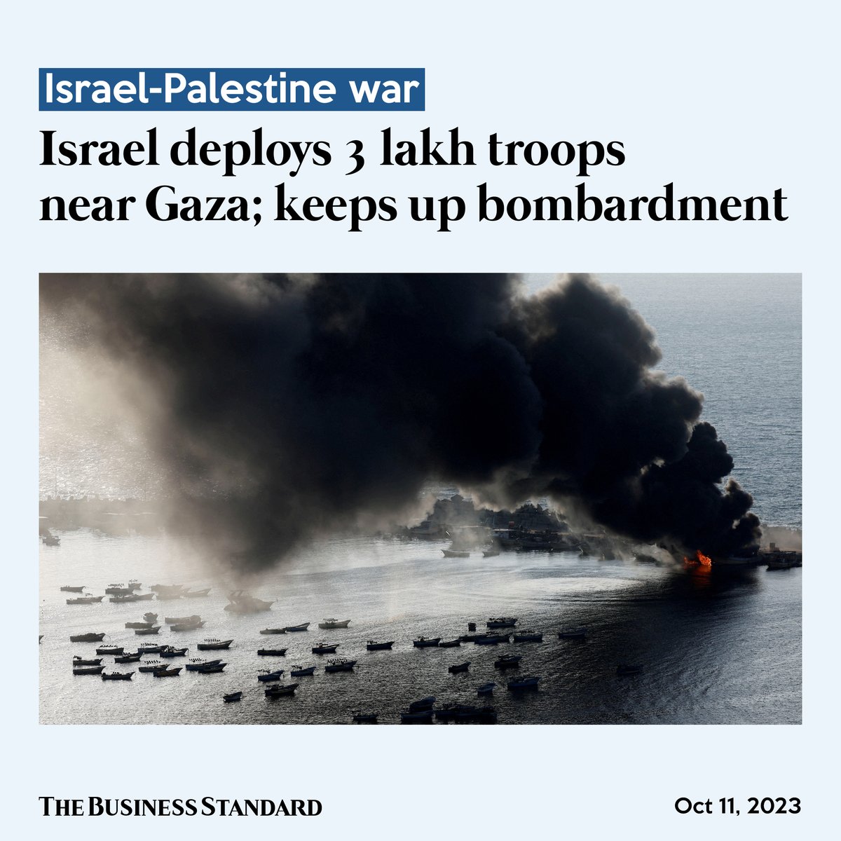 tbsnewsbd's tweet image. Israel-Palestine war: Israel deploys 300,000 troops near Gaza; keeps up bombardment

Read more: tbsnews.net/worldbiz/middl…

#JoeBiden #USSUPPORT #IsraelPalestineConflict #palestinecrisis #israelgaza #TBSNews