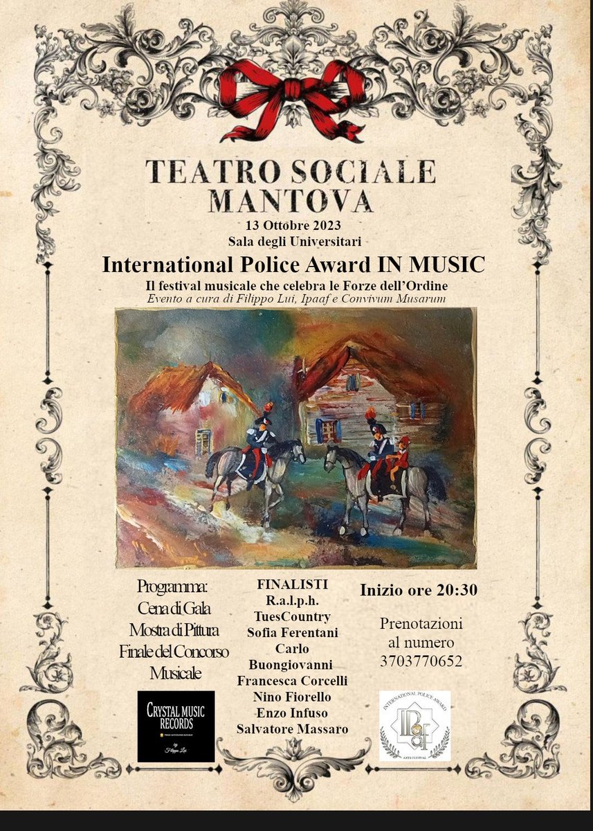 XXVII EDIZIONE IPAAF.Si parte. Il 13 ottobre tutti a Mantova per la finale del Concorso musicale e canoro

#cristalmusicrecords #ipaaf #apoxiomeno #mantova #arezzo #montepulciano #musica #canzone #song