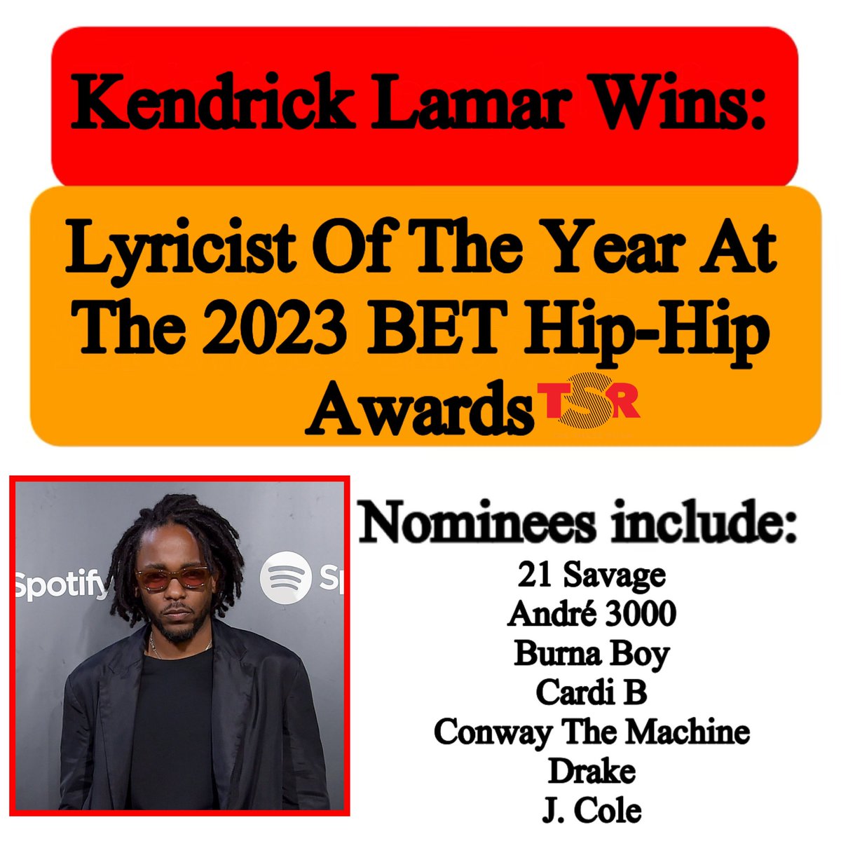 TheShadeRoom's tweet photo. OHKAY! Kendrick Lamar won BIG at the #BETHipHopAwards tonight! The rapper took home four awards. (SWIPE) (📸: @gettyimages) https://t.co/uyzC9acjms
