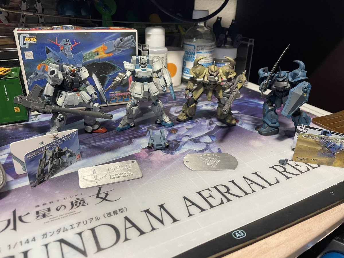 nyanpeiandtora's tweet photo. もしもしガンダム有識者？
もし記憶にあったら教えて欲しいんですけど、このフィギュアの詳細知っている方いますか?
全長8〜9cmくらいで
EZ8とグフカスタムには金属タグが付いていた
陸戦型ガンダムとグフには紙タグが付いててMOBILE SUITS GANDAMと書いているが検索しても出てこない
#ガンダム https://t.co/VNb5VVtsdY