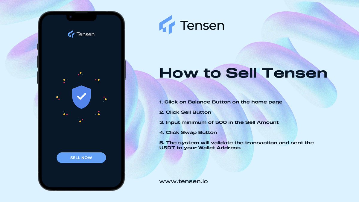 TensenOfficial's tweet photo. 📃Tensen Guide: How to Sell 🚀

Dear Community!
If you've been wondering how to sell your $TENSEN tokens, We will provide you with all the information &amp; steps you need to do.

Here's a guide on how to Sell:

🌐 Visit: https://t.co/JeHhgoKju7 

#Tensen https://t.co/NJL6KOqJG5