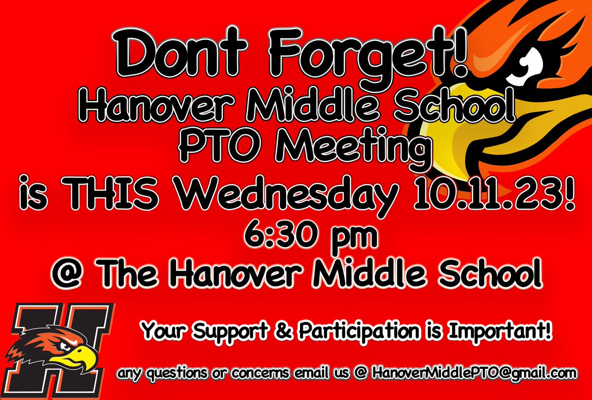 ***Reminder*** PTO Meeting tonight at the Hanover Middle School at 6:30pm. See you there 🧡🖤

facebook.com/events/s/hanov…