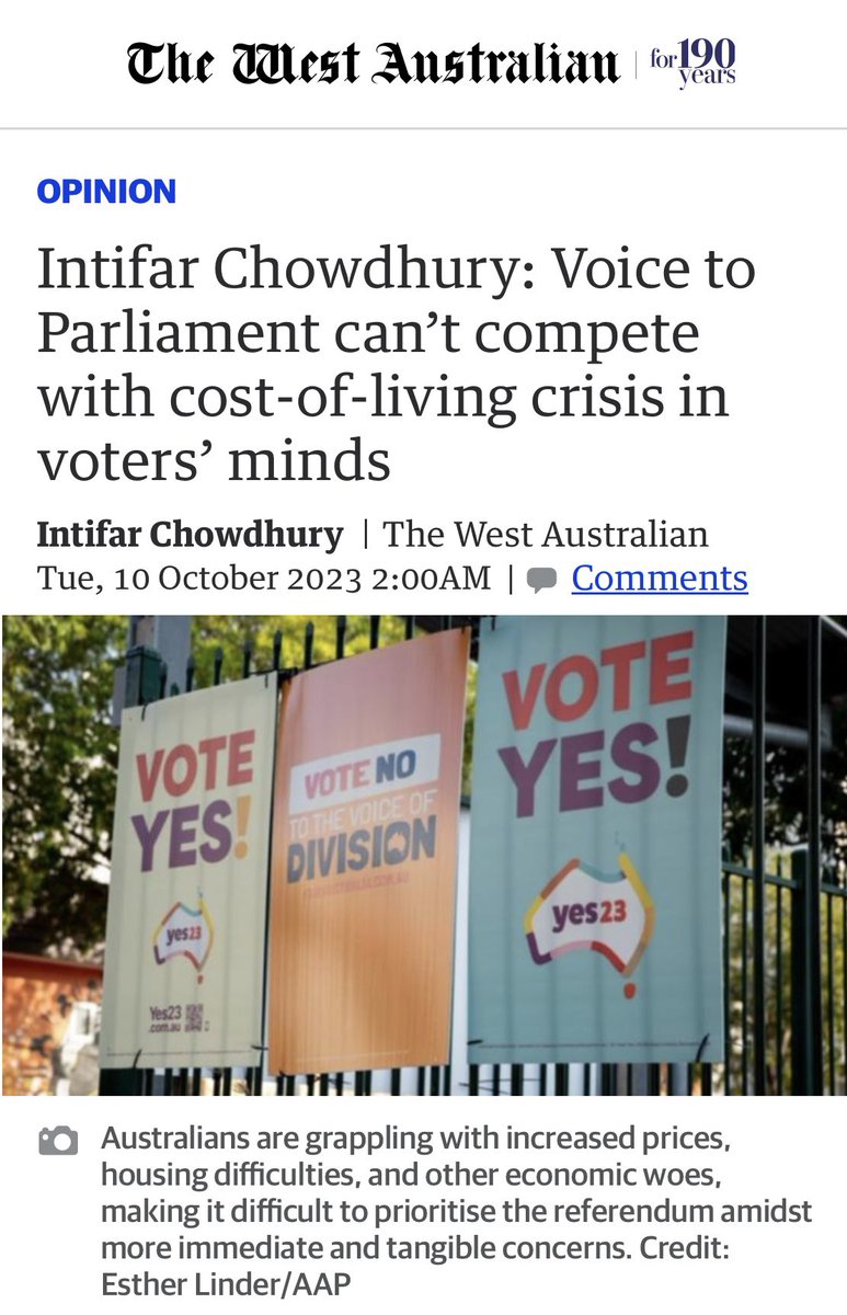 Could the inflationary crisis cost a much-needed Voice referendum? In my recent article, I use the 2023 ANUPoll April and August surveys to analyse Australians’ attitudes towards the economy. thewest.com.au/opinion/intifa… @WhatAustThinks @ANUmedia @politicsANU