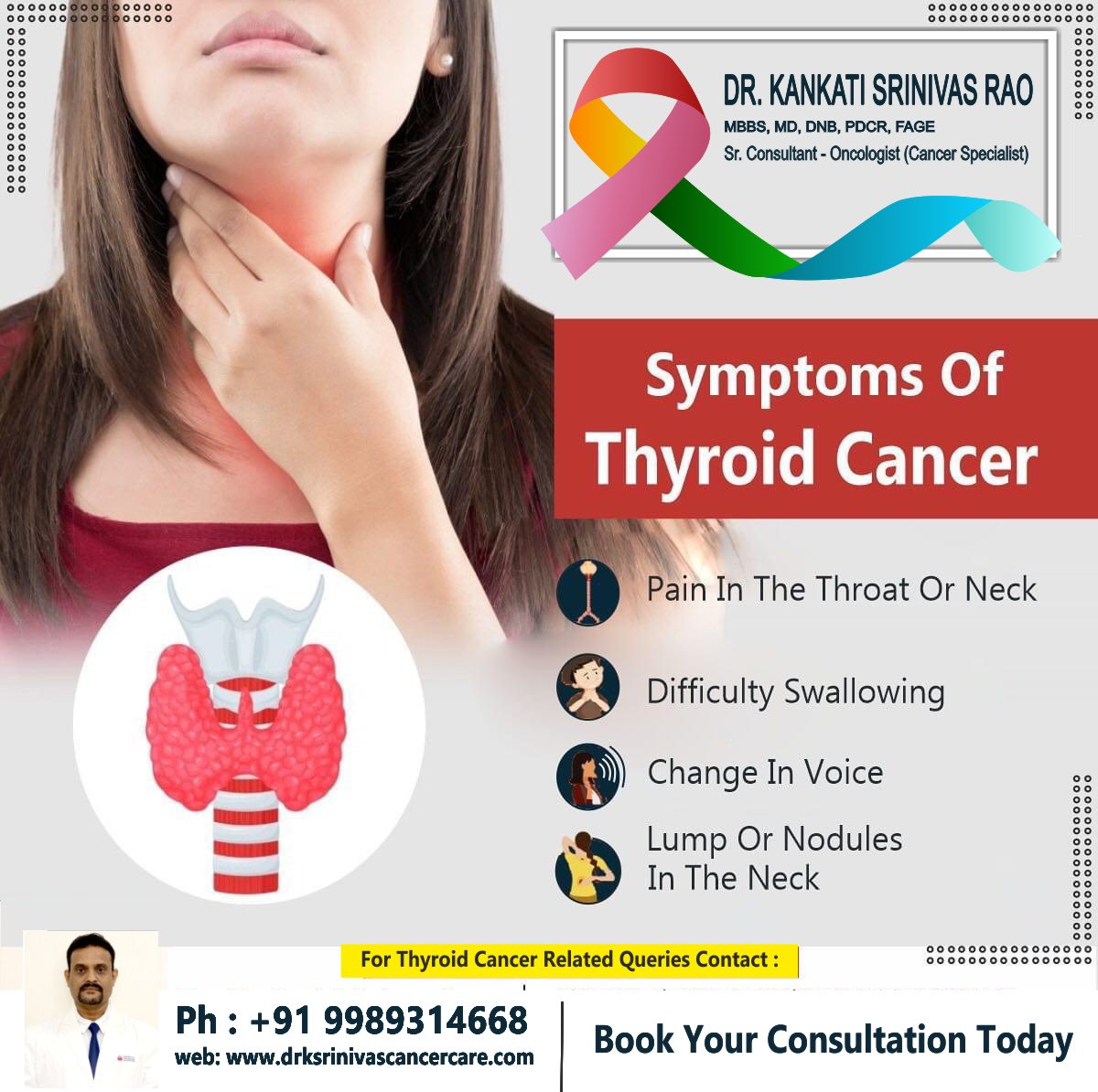 *SYMPTOMS OF THYROID CANCER* #Drkankatisrinivasrao #thyroidcancersurvivor #thyroidcancer #thyroidcancertreatment #radiation #thyroidcancersymptoms #thyroidcancerawareness #chemotherapy #immunotherapy #radiotherapy #oncologist #cancer #nalagandla #hyderabad #hitechcity