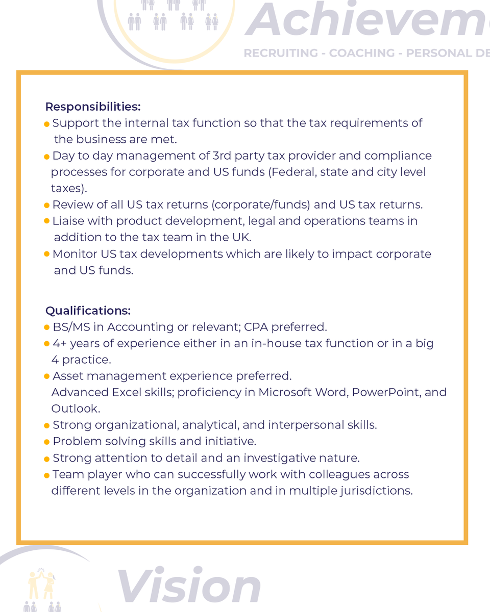 VAchievement_'s tweet photo. 🚨 Now Hiring!
🧑‍💼 Tax Manager
🇺🇸 US Citizen/ Permanent Resident
🧑‍💻 Investment Management 
💻 Email resume to hiring@visionachievement.uk today.

#taxmanager #tax #nowhiring #jobsearch #investment #investmentmanagement #job https://t.co/y9DN6cUaM6