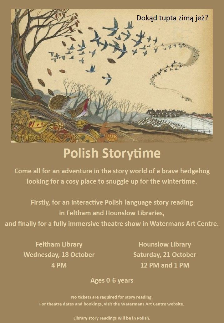 Next week, in partnership with CPP Hounslow, we will be hosting some very special Story-times. A FREE Polish-Language reading of 'Snug' will be happening on 18th Oct at Feltham and 21st Oct at Hounslow! Details in the images. @CPPHounslow @LBofHounslow