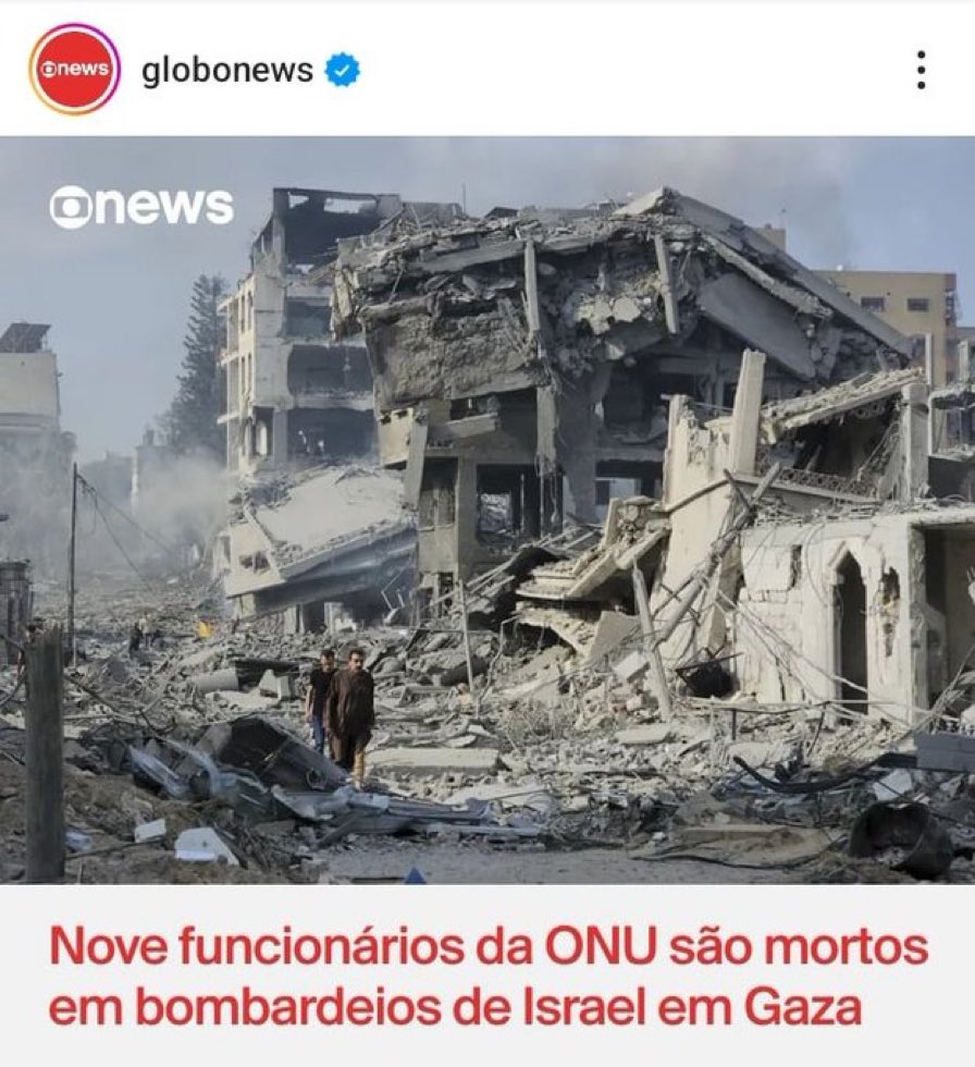 lucasapaulino's tweet photo. 9 funcionários da ONU foram mortos em bombardeios de Israel na Palestina.

Será que eles faziam parte do Hamas? Será que eles não prestaram a atenção nos avisos de bombardeios com antecedência? 

Ou será que agora muitos aqui vão perceber o que já é denunciado há tempos: na prática, os bombardeios de Israel matam civis indiscriminadamente e desproporcionalmente na Palestina?

Nós não precisamos nos comportar como membros de torcida organizada: é possível condenar o terrorismo sádico do Hamas, e também as hostilidades cruéis cometidas pelo governo de Israel contra os palestinos.