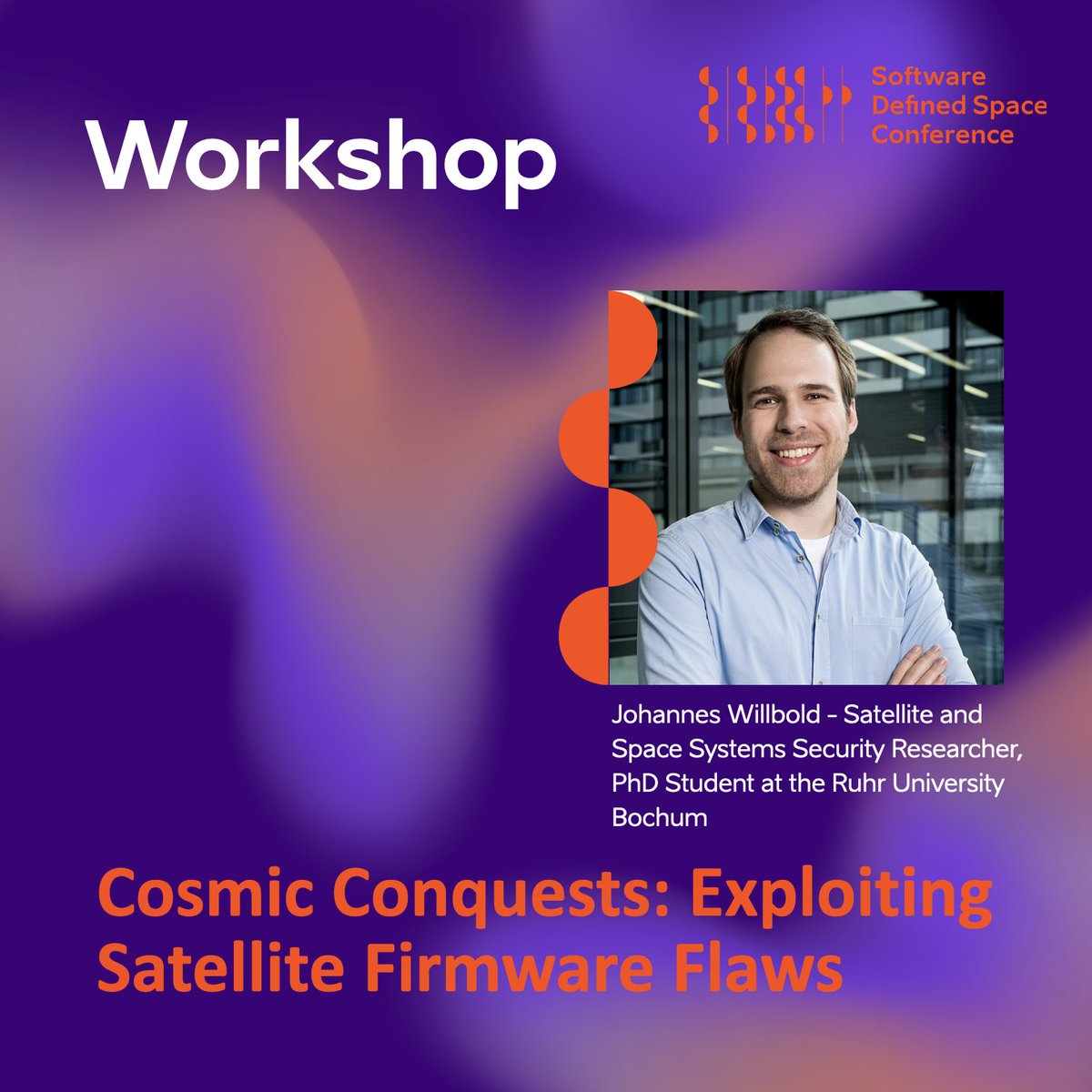 Join us for a workshop in 31st October with Johannes Willbold, winner of the IEEE S&amp;P Paper Award 2023, at SpaceSec 2023. He will give a presentation called "Cosmic Conquests: Exploiting Satellite Firmware Flaws".

#kosmosEST #softwaredefinedspace #SDSC2023