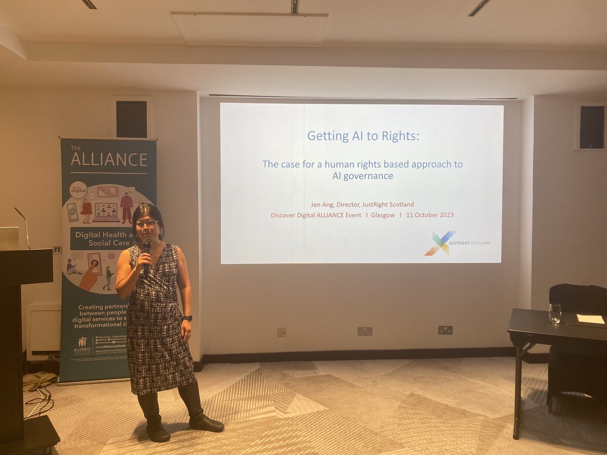 HannahGDA's tweet photo. We’re hearing from the brilliant @jenanglaw at @justrightscot about a human rights approach to AI. #DigiFest23 #DiscoverDigital https://t.co/Pt7NHrolj5