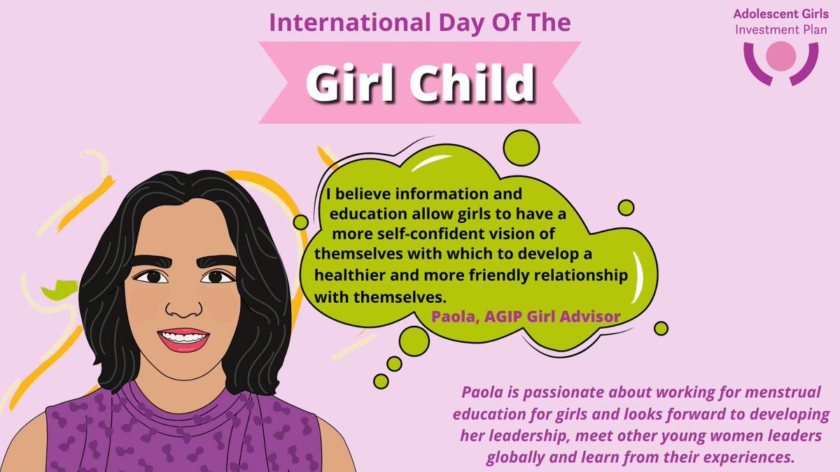 AdolescentPlan's tweet photo. Happy International Day of the Girl Child!

We celebrate all the girls who are shining in their respective fields championing for girls' rights!

Our #IDGC2023 blog post by Paola shares the importance of menstrual education for girls and adolescents.
🔗 https://t.co/Gnbnq2upgR https://t.co/zg28pGV3Al