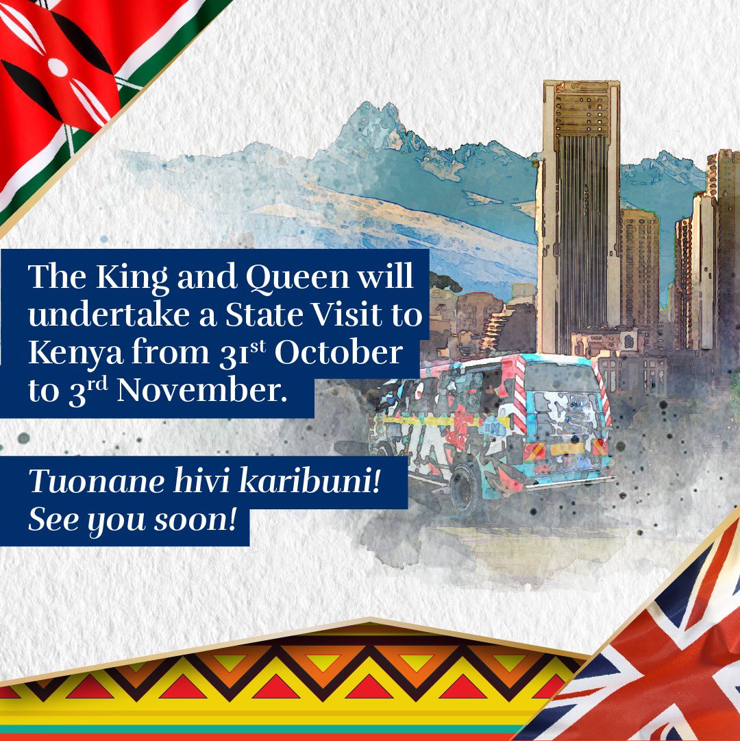 🇰🇪 #RoyalVisitKenya - Their Majesties’ first visit to a Commonwealth country since The King acceded to the throne - is at the invitation of President Ruto of Kenya and comes as the country prepares to celebrate 60 years of independence. The Royal couple will visit Nairobi City