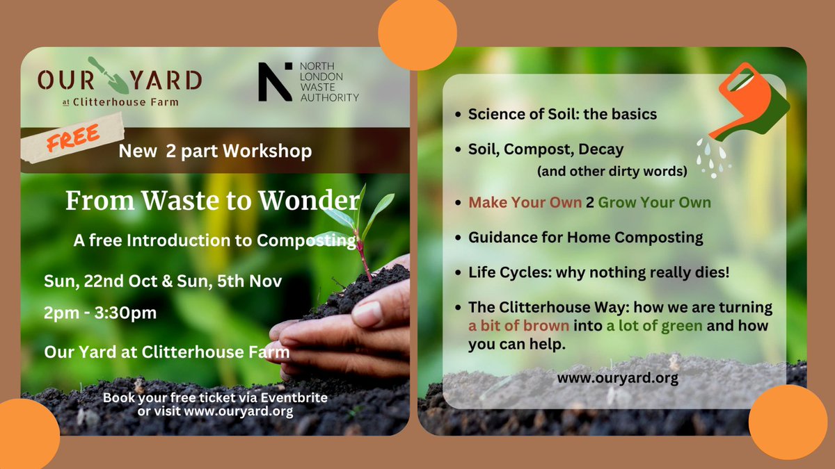 Join us for at the beautiful Our Yard farm garden for a FREE 2 part course on how to use your kitchen &amp; garden waste to create healthy soil. During the two sessions, we will explore a variety of compost systems, incl. wormeries and hot &amp; cold composters. 🌱