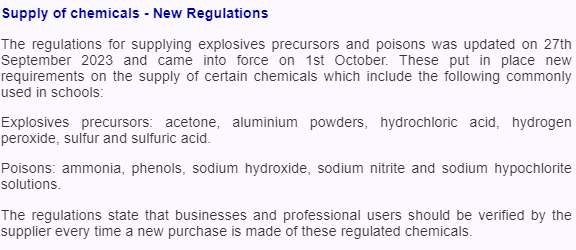 New guidance on the changes in regulations on the supply of certain chemicals.

See the website for more details.

cleapss.org.uk

#PlsRT
#ASEChat