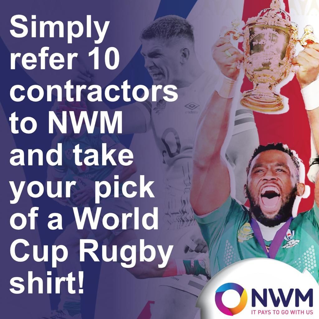 It’s the Rugby World Cup 🏆Have you entered our latest competition?

Refer 10 contractors to NWM Umbrella between now and the 28th October (The Final). 🤝
Start today:
☎️: 0330 333 4240
📧: enquiries@nwm.uk.com

#NWMUmbrella #RugbyWorldCup #Giveaway #ReferralProgram #recruiters