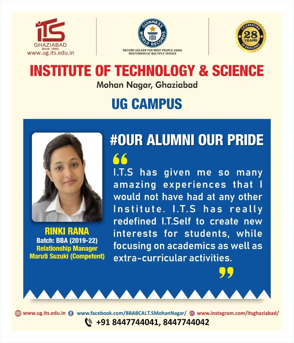 #ouralumniourpride
Rinki Rana, Alumni of BBA Batch 2019-2022 shared her experience about I.T.S Mohan Nagar Ghaziabad UG campus.