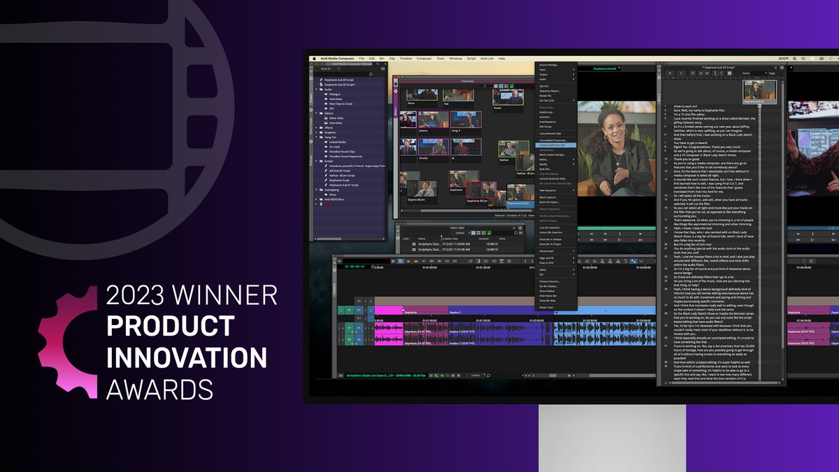 Avid's tweet photo. We're thrilled that our @MediaComposer breakthroughs PhraseFind AI and ScriptSync AI have won a Product Innovation Award. Thank you, @TVTechnology!

▶️ https://t.co/FqONVd00Kl

#awards #tvtechology #ai #innovation #editing #mediacomposer #scriptsync #phrasefind #avid https://t.co/bYB7EQWQBl