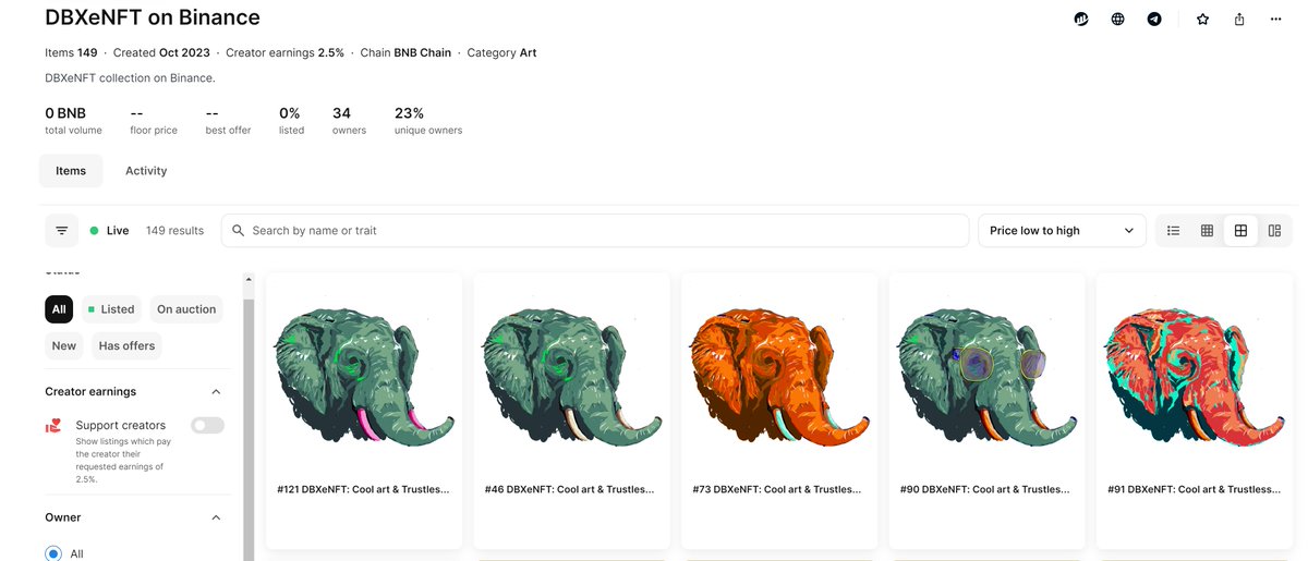 I am really upset with <a href="/opensea/">OpenSea</a>... but I will consider their decision (to stop #DBXeNFT and #XENFT trading)  an invite to build our own #DXN / #XEN marketplace😉

Ohh... and did I mention that the art is really cool? 🐘🚀