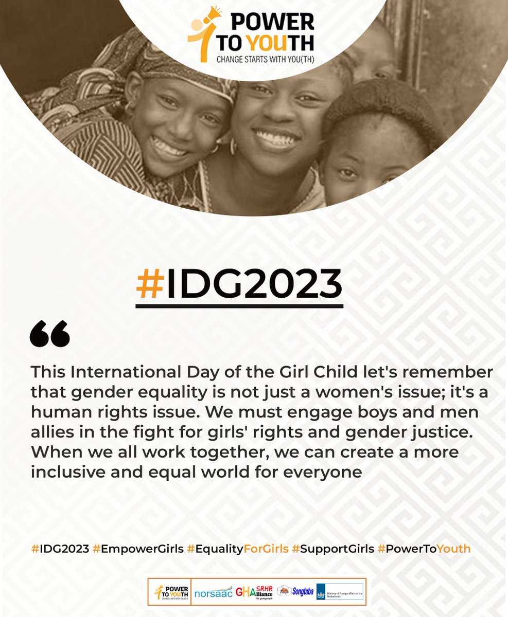 This #IDG2023 let's remember that gender equality is not just a women's issue; it's a human rights issue. We must engage boys and men as allies in the fight for girls' rights and gender justice.
#IDG2023 #EmpowerGirls #EqualityForGirls #InvestInGirls #PowerToYouth