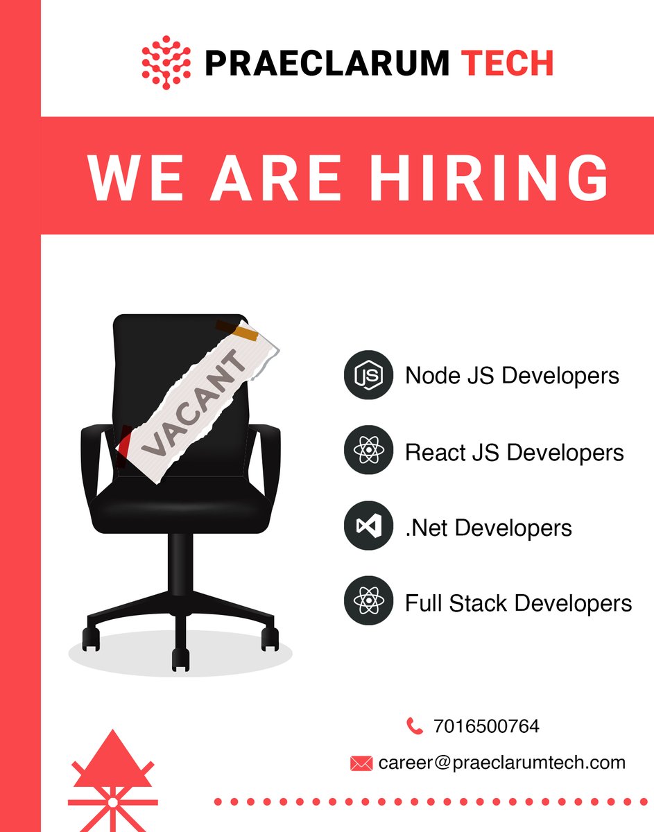 Praeclarum_Tech's tweet image. #praeclarumtech is #hiring #reactjsdevelopers, #nodejsdevelopers &amp;amp; #dotnetdevelopers.