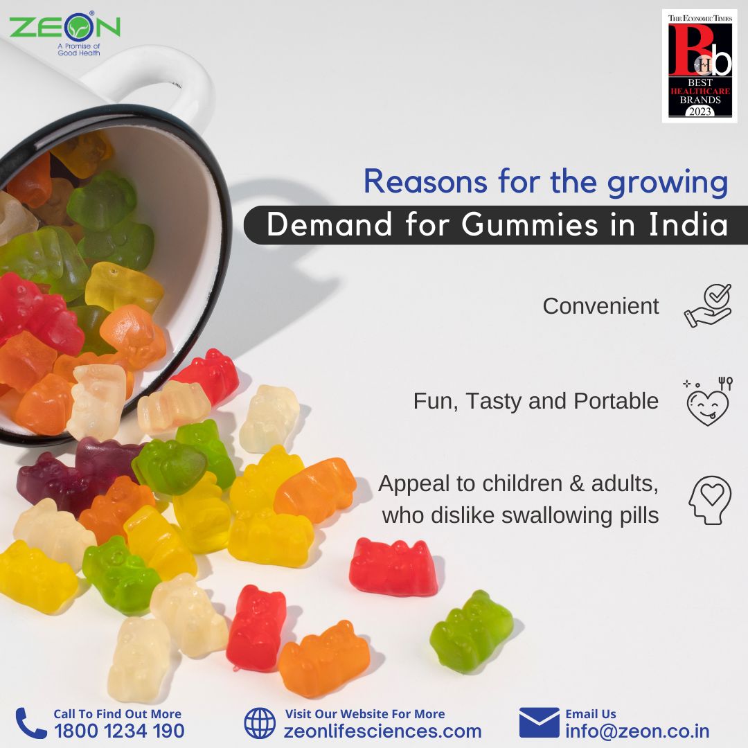 ZLifesciences's tweet image. The #gummy revolution is taking India by storm! 🍬
Wondering why these chewy treats are gaining immense popularity?
#GummyRevolution #Chewables #ConvenientWellness #TasteTheTrend #GummyLove #IndiaGoesGummy #Nutritionalgummies #HealthSupplement #zeonlifesciences