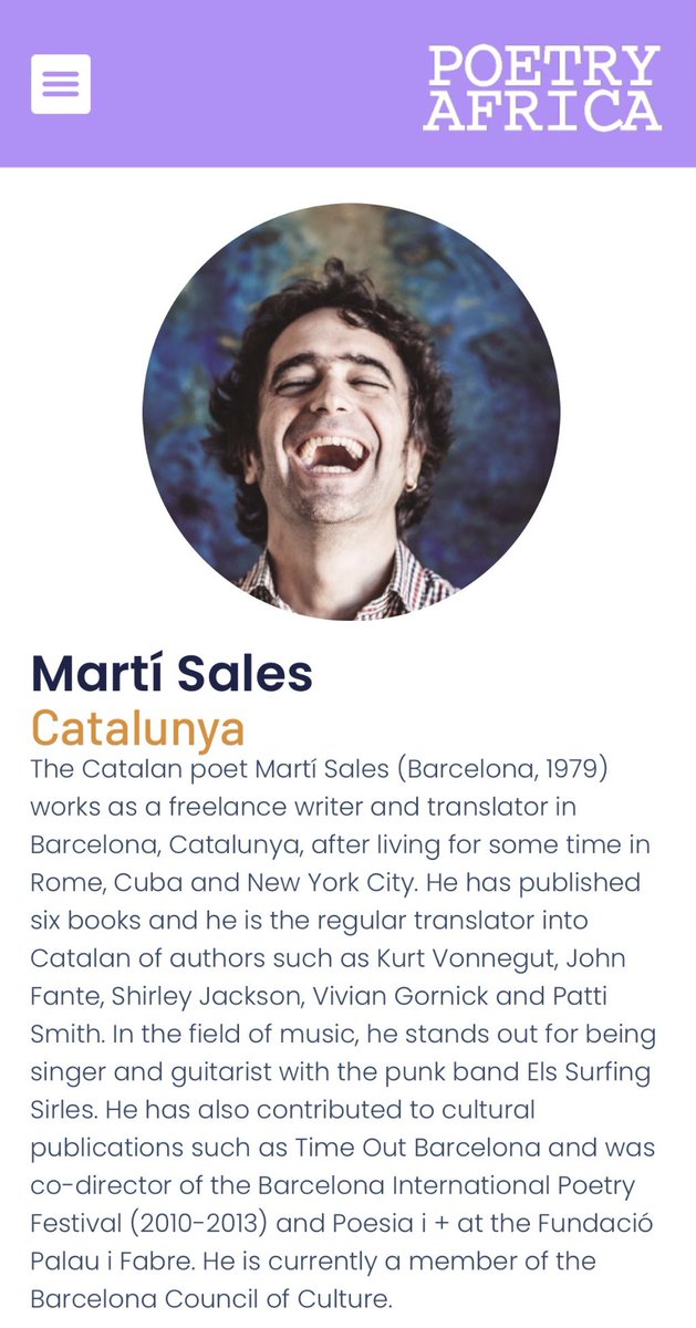 The Catalan poet Martí Sales (@itramselas) is one of the International guests of @PoetryAfrica, in Johannesburg. He is participating in three events. 🇿🇦More about the festival here👇 poetryafrica.ukzn.ac.za