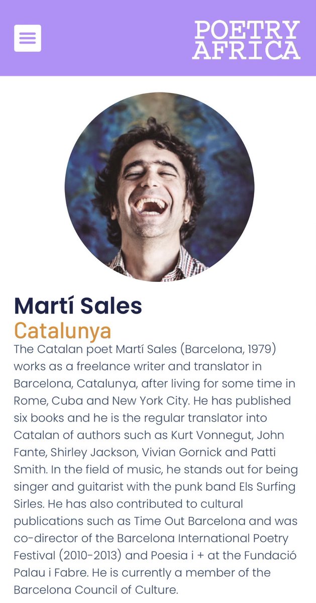 The Catalan poet Martí Sales (@itramselas) is one of the International guests of <a href="/PoetryAfrica/">Poetry Africa</a>, in Johannesburg. He is participating in three events. 

🇿🇦More about the festival here👇
poetryafrica.ukzn.ac.za