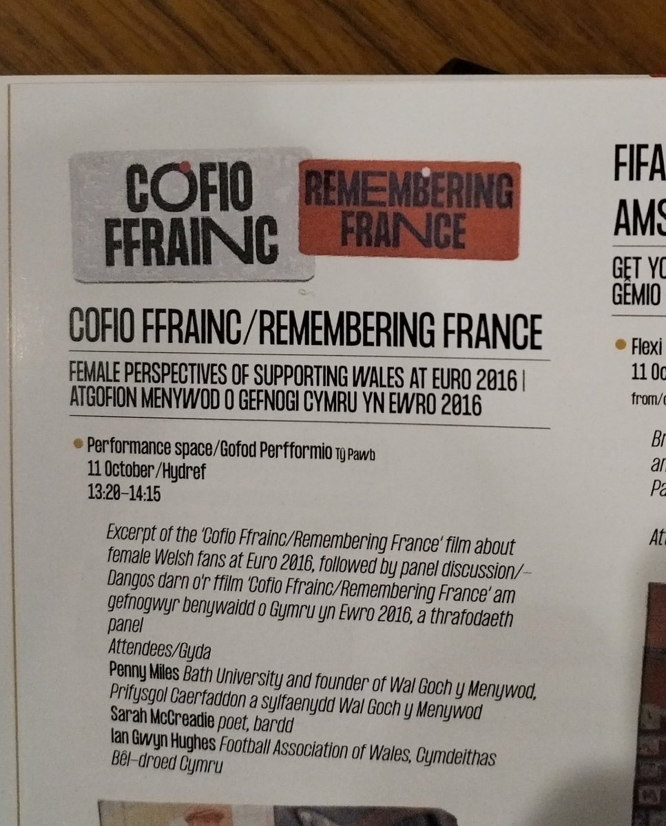 Short break in the programme for lunch; to visit the @49Dispensary SGÔR exhibition at Eagles Meadow; meet and chat other fans; grab some merch Resume with Cofio Ffrainc/ Remembering France at 13.20